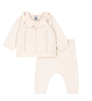 Petit Bateau Tweedelig babysetje van wol en katoen met fleurig kraagje