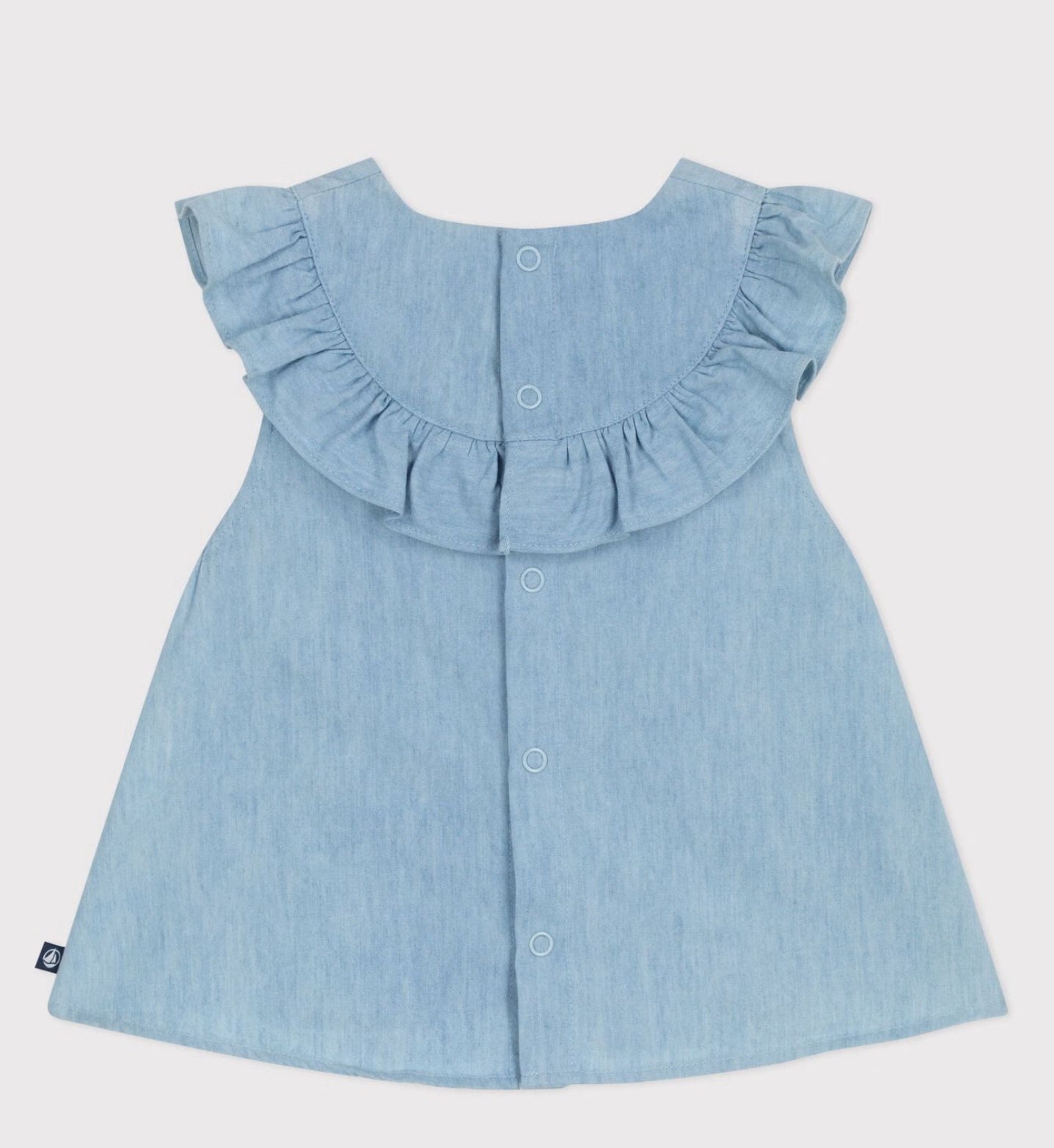 Petit Bateau Katoenen babybloesje zonder mouwen in geborduurde chambray