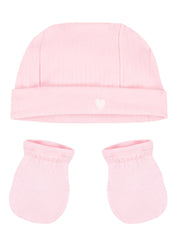 Petit Bateau Set van katoenen babymuts en -wanten roze