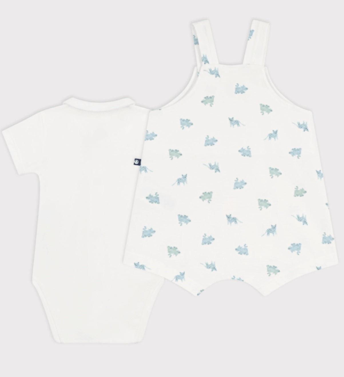 Petit Bateau Babysetje met salopette/rompertje van katoen met dierenprint