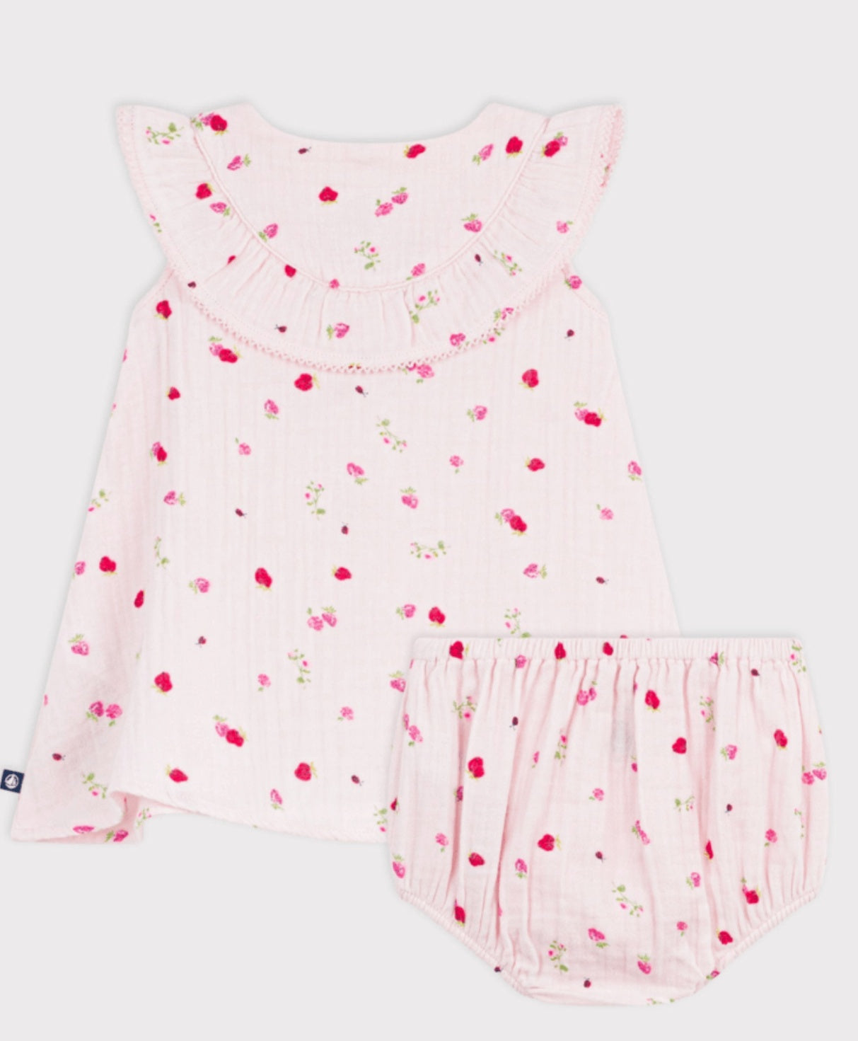 Petit Bateau Katoenen babyjurkje met bloemenprint en pofbroekje aardbei