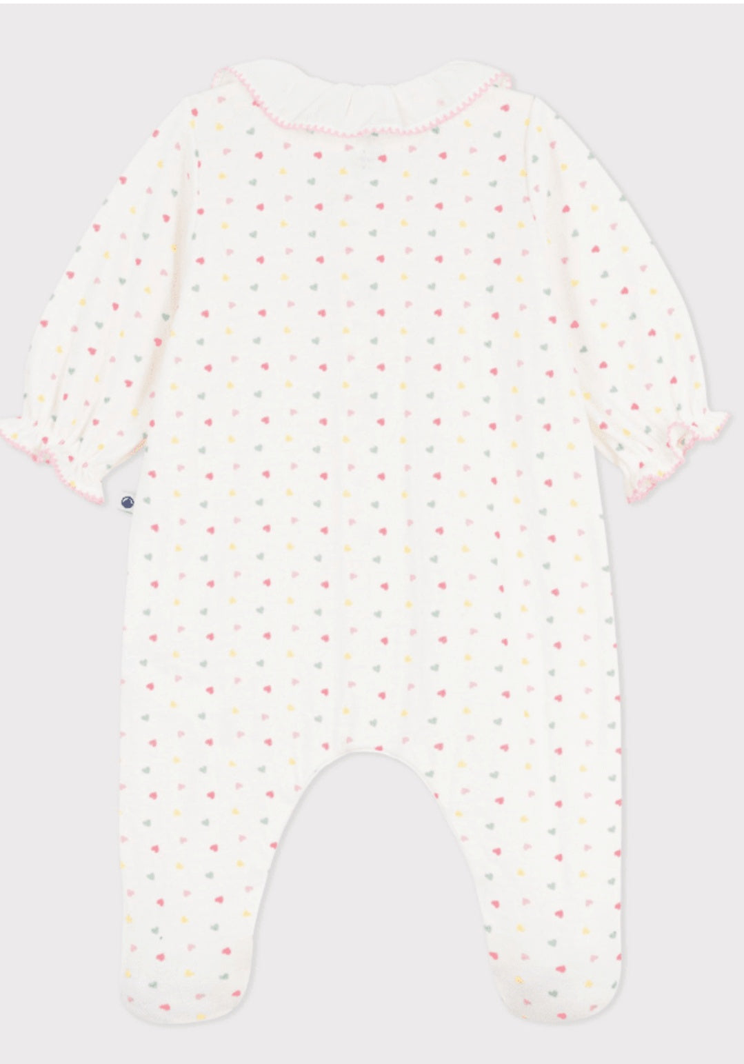 Petit Bateau Fluwelen babypyjama met kraag en hartjesprint