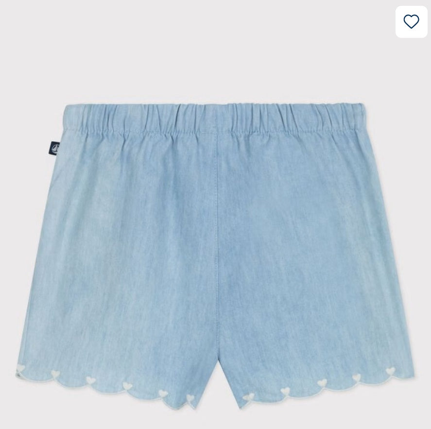 Petit Bateau Babyshort van chambray met borduursel