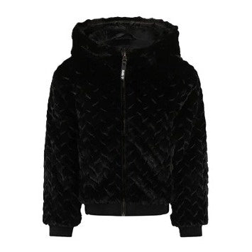 No Way Monday meisjes jack zwart imitatiebont capuchon