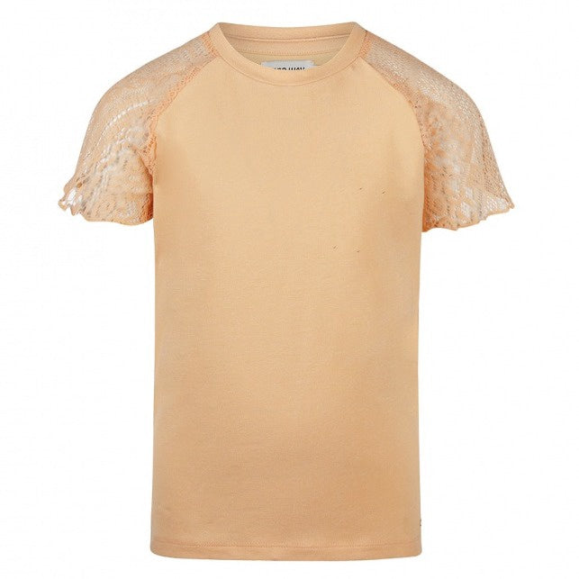 No Way Monday meisjes T-shirt zacht oranje kanten mouw
