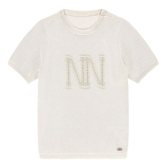 Nik & Nik Gebreide top met NN parel logo Perla Top beige