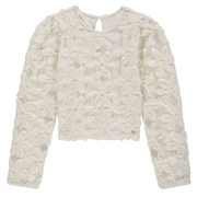 Nik & Nik Top with embroidered flowers and mesh balloon sleeves