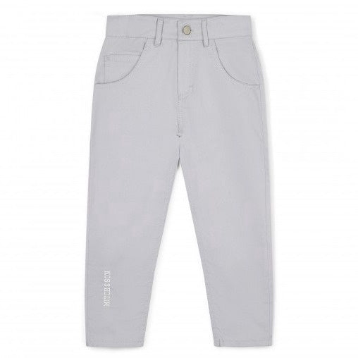Mitch & Son Boys Grey Mist Twill Trousers with Logo on One Leg