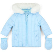 Mitch & Son Mini Boys Blue Padded Coat with Detachable Mitts & Fur Lined Hood