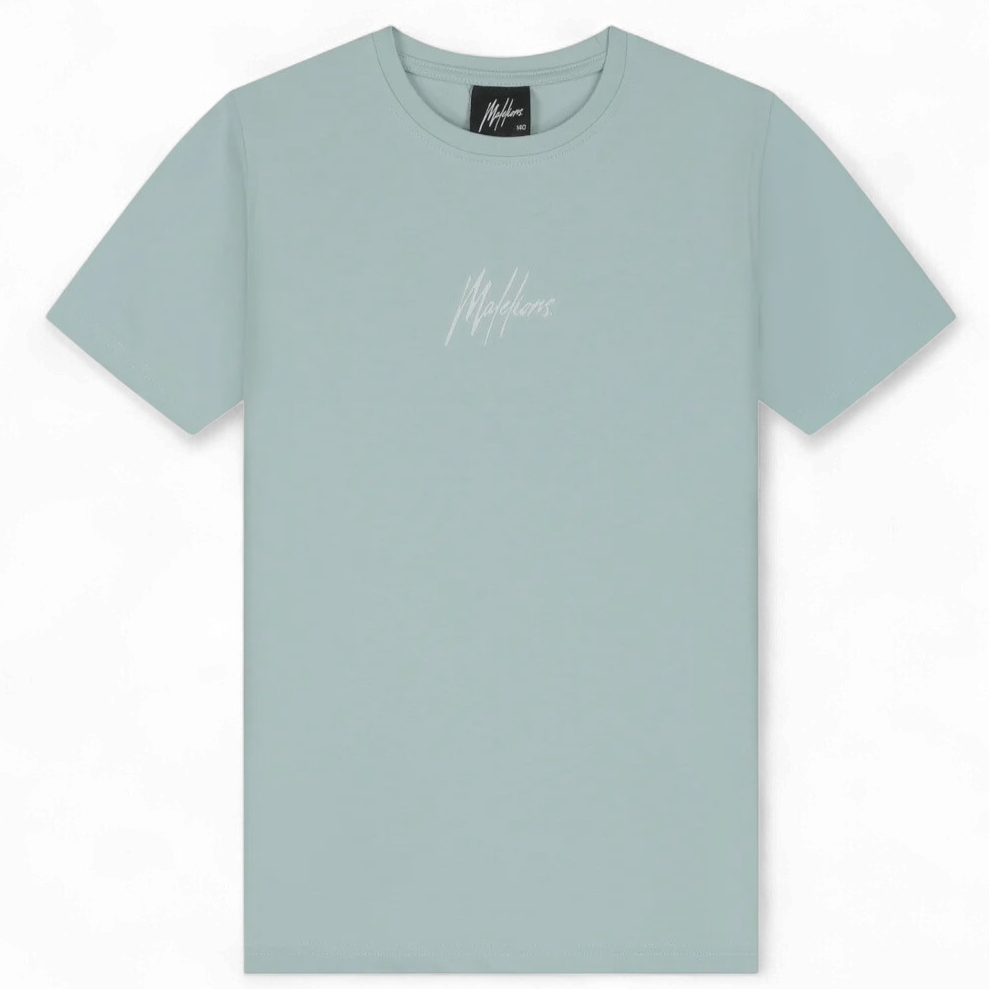 Malelions Junior Striped Signature T-Shirt Sky Blue