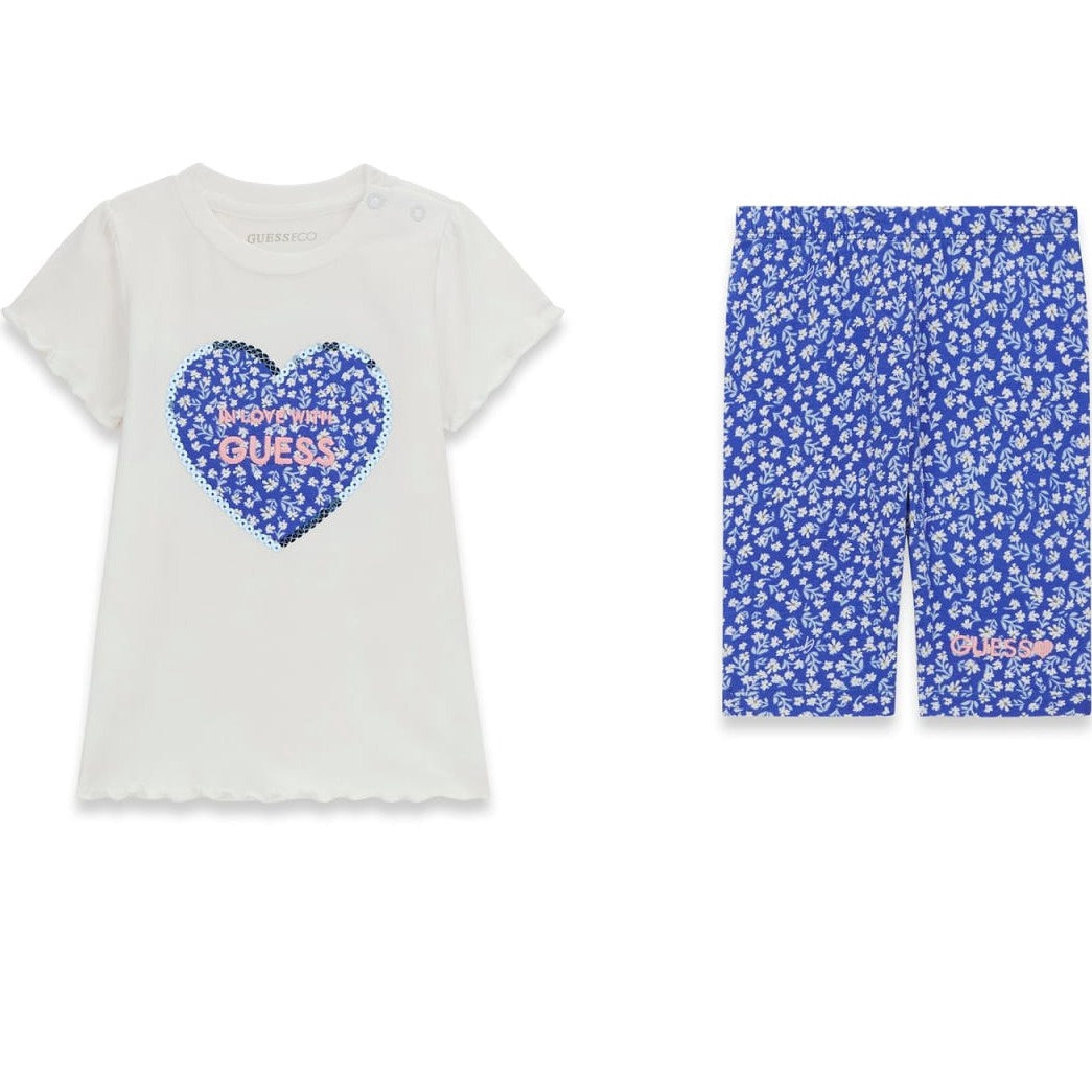 Guess Baby Girls White & Blue Floral Heart Leggings Set
