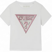 Guess meisjes en baby tshirt wit roze guess logo