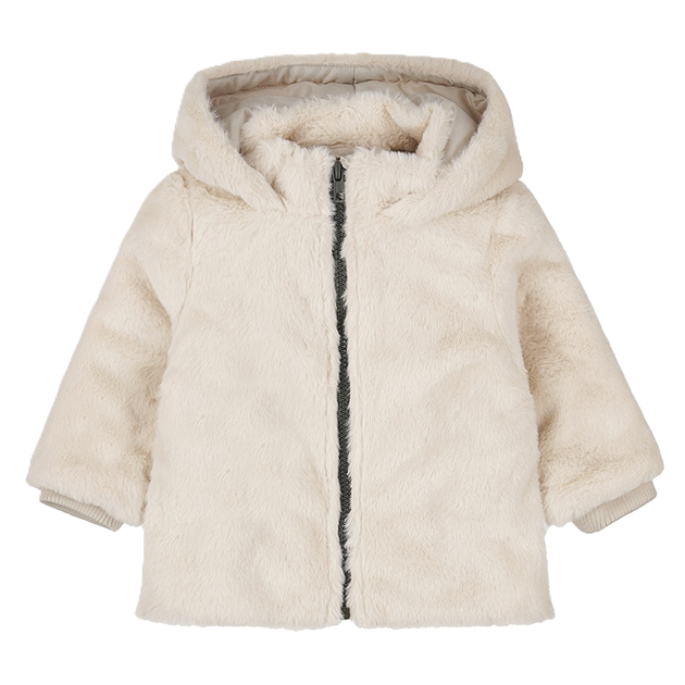 Dirkje meisjes winterjas off white capuchon imitatiebont
