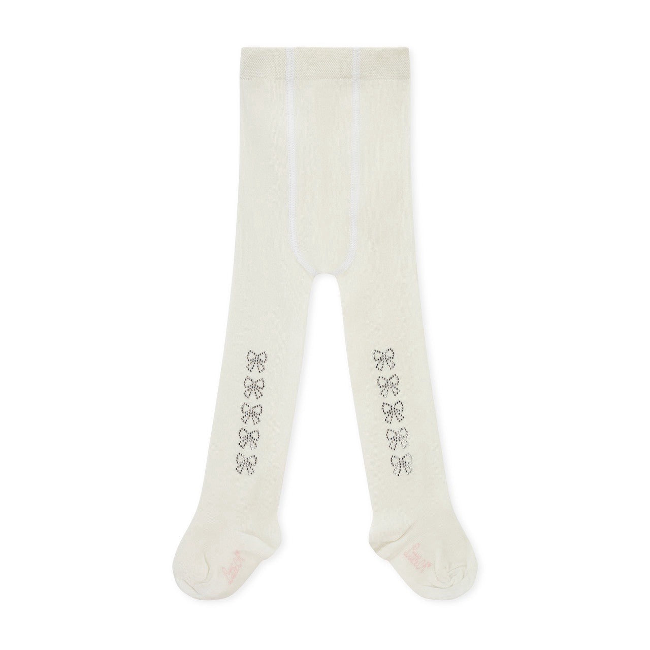 Little A Girls White Diamante Bow Tights - KAMILA