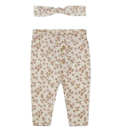 Dirkje meisjes baby bio broek haarband off white bloemetjes