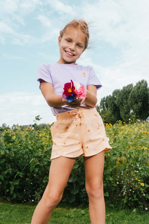 QPI meisjes short oranje bloemen
