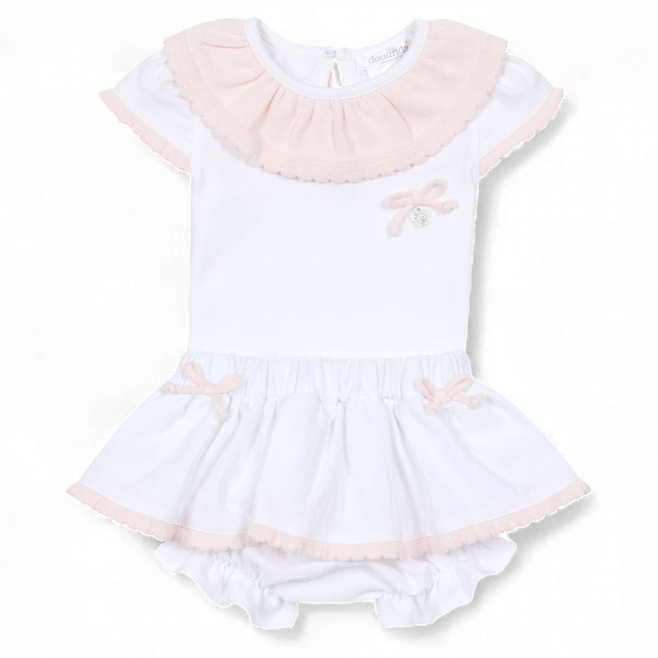 Deolinda baby meisjes set roze/wit strik