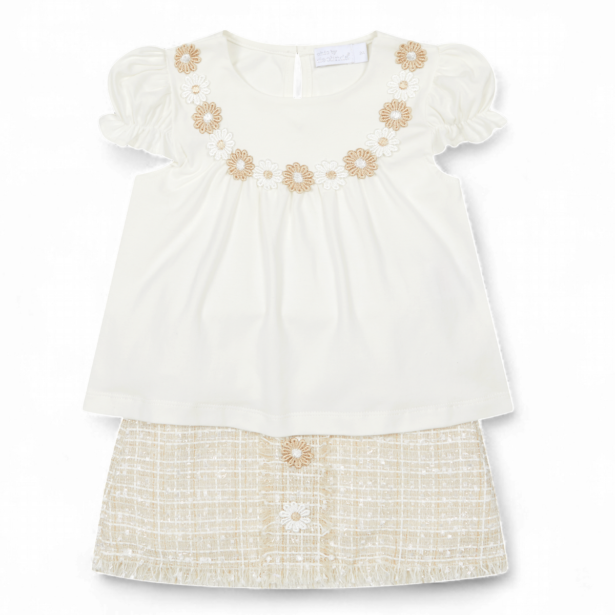 Deolinda baby en meisjes set beige/wit bloemen