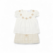 Deolinda baby en meisjes set beige/wit bloemen
