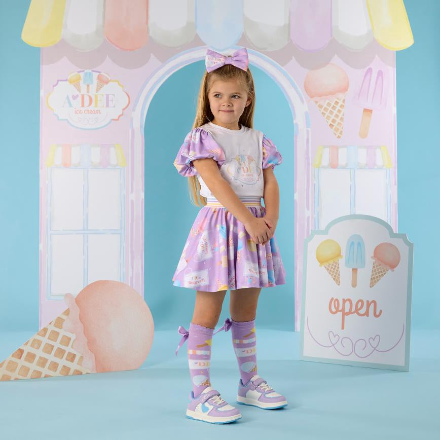 A’Dee Sally ice cream print frill rok set (Bright White)