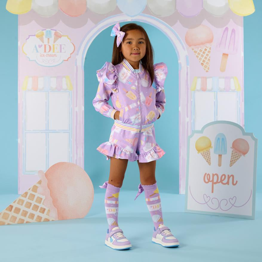 A’Dee Stephanie ice cream print frill bomber (Lilac Dreams)