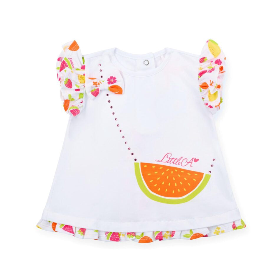 Little A Palmer fruit print legging set (Bright White)
