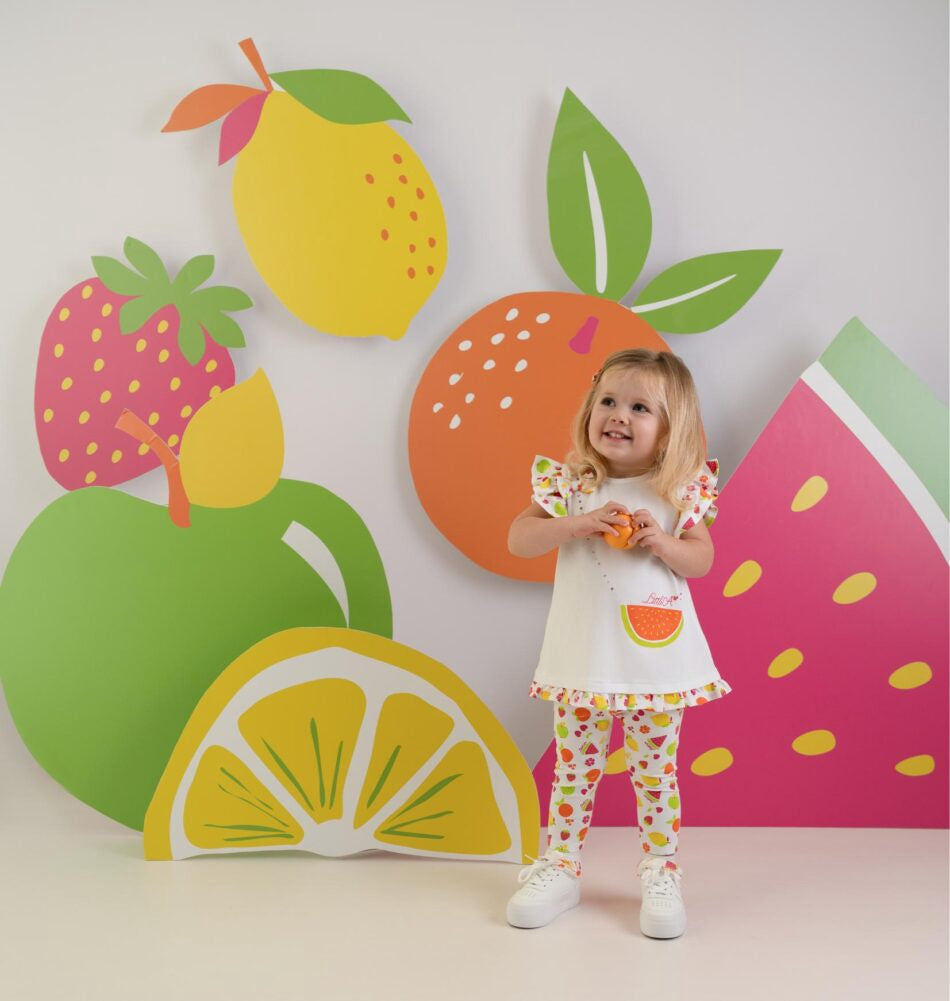 Little A Palmer fruit print legging set (Bright White)
