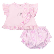 Little A Ocean strik broeksetje (Pink Blossom)