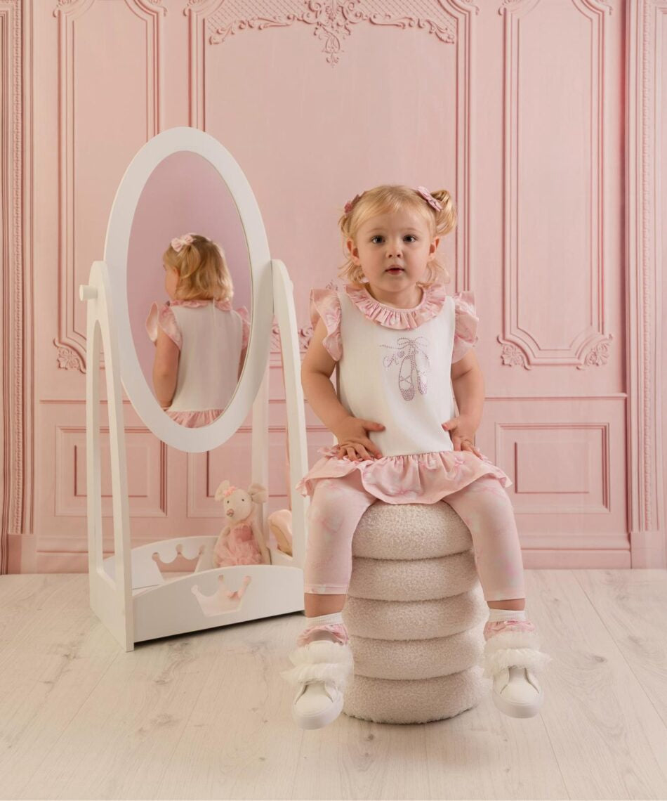Little A Oriana strik print legging set (Bright White)