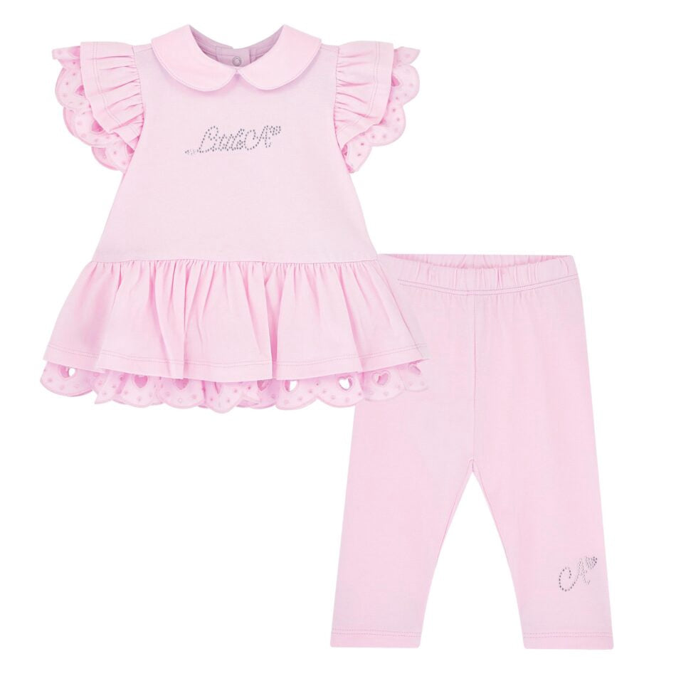 Little A Orellia engels borduurwerk leggingset (Pink Blossom)