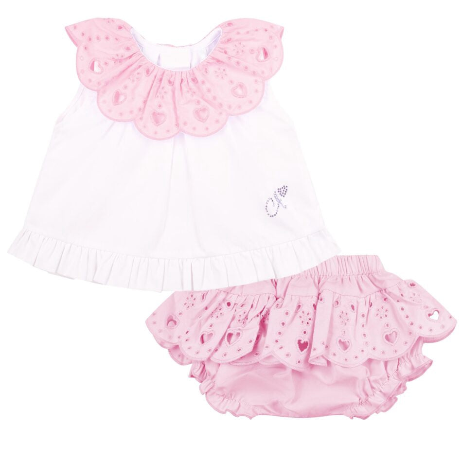 Little A Orla broek setje met engelsborduurwerk kraag (Bright White)