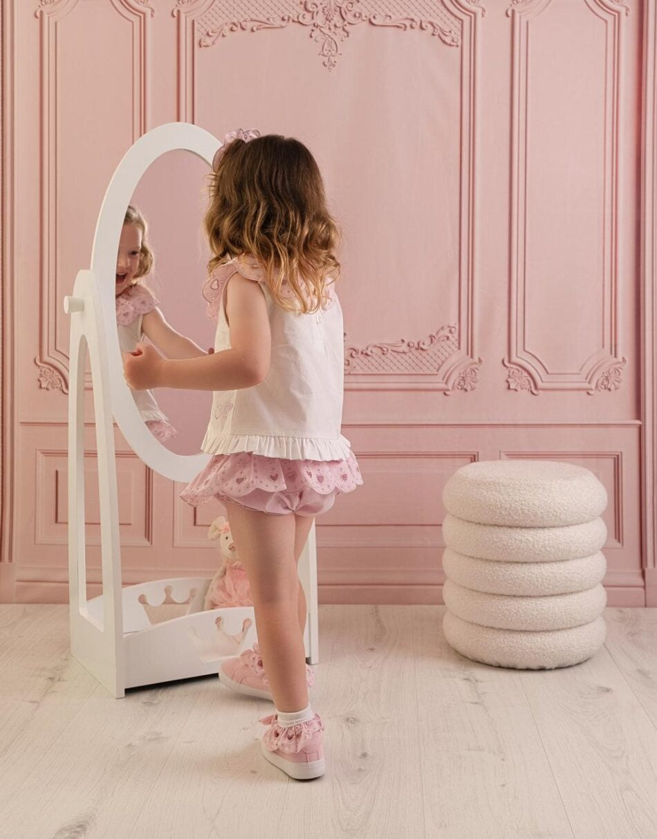 Little A Orla broek setje met engelsborduurwerk kraag (Bright White)
