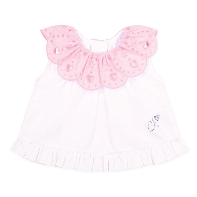 Little A Orla broek setje met engelsborduurwerk kraag (Bright White)