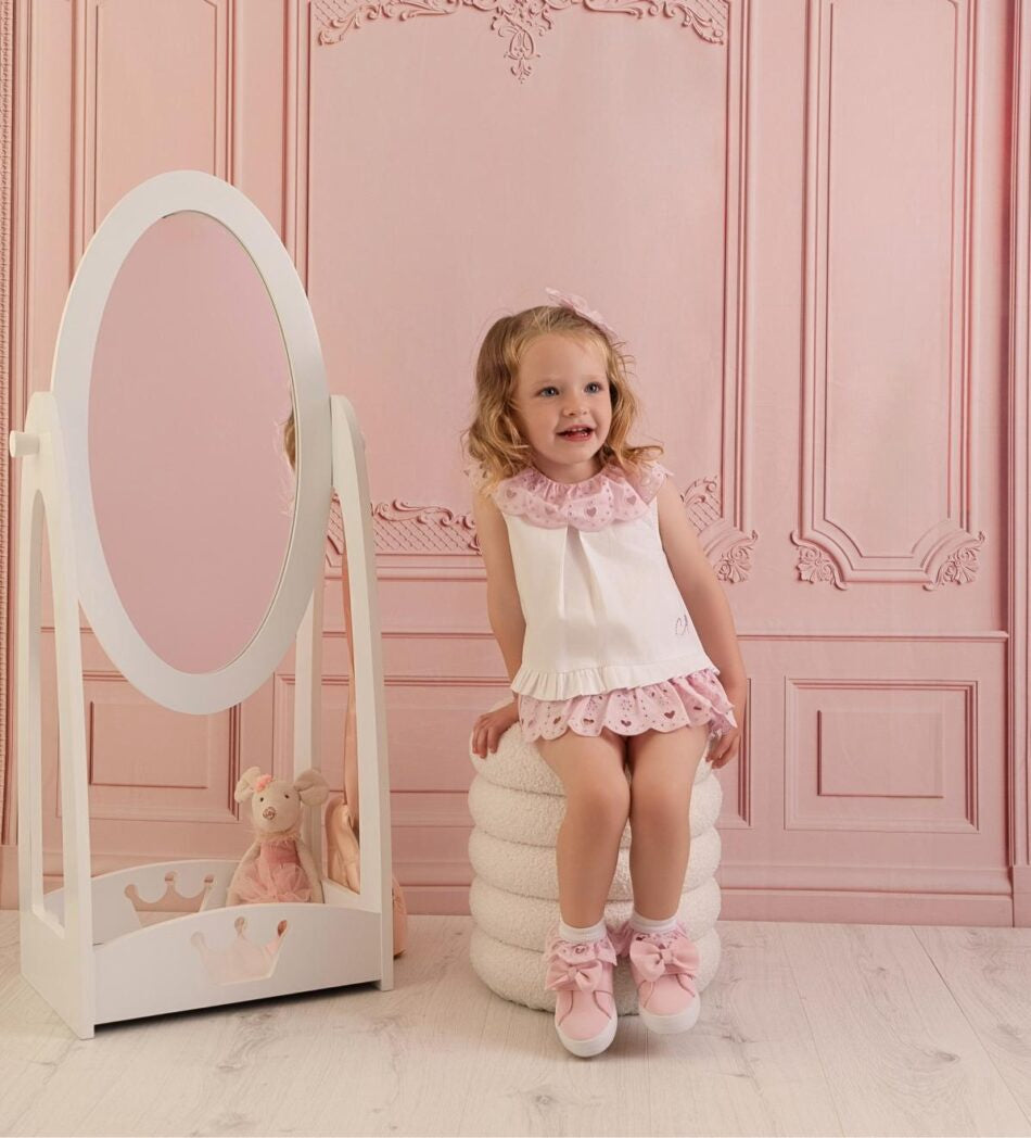 Little A Orla broek setje met engelsborduurwerk kraag (Bright White)