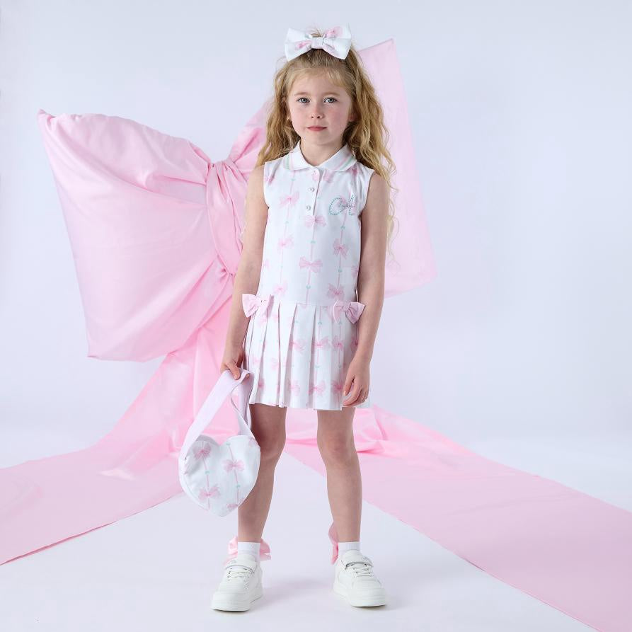 A’Dee Raven strikprint tennis jurk (bright white)