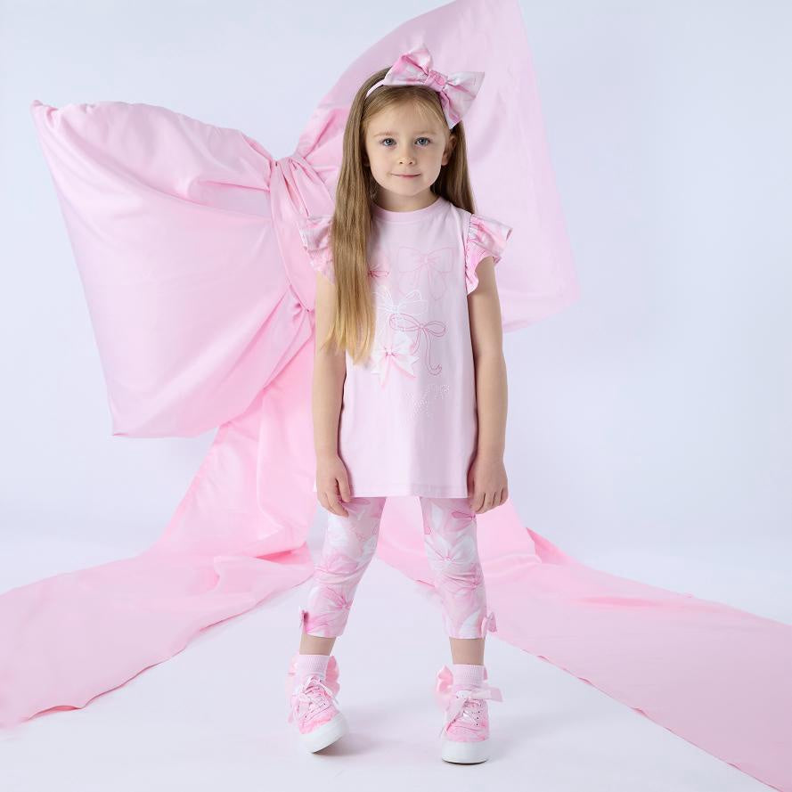 A’Dee Ria leggingset met strikprint contrasterende ruginzet (pink blossem)