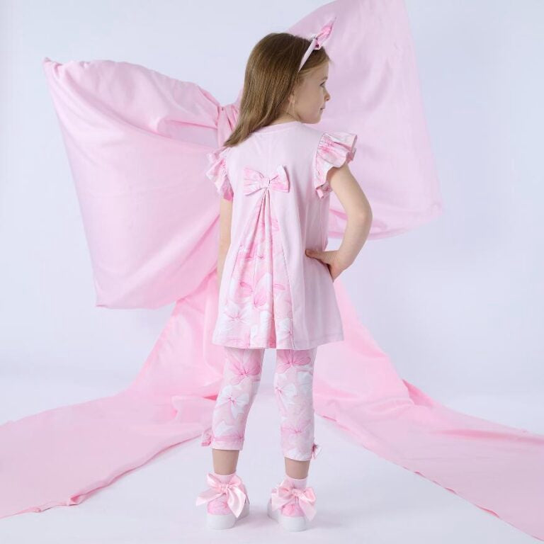 A’Dee Ria leggingset met strikprint contrasterende ruginzet (pink blossem)