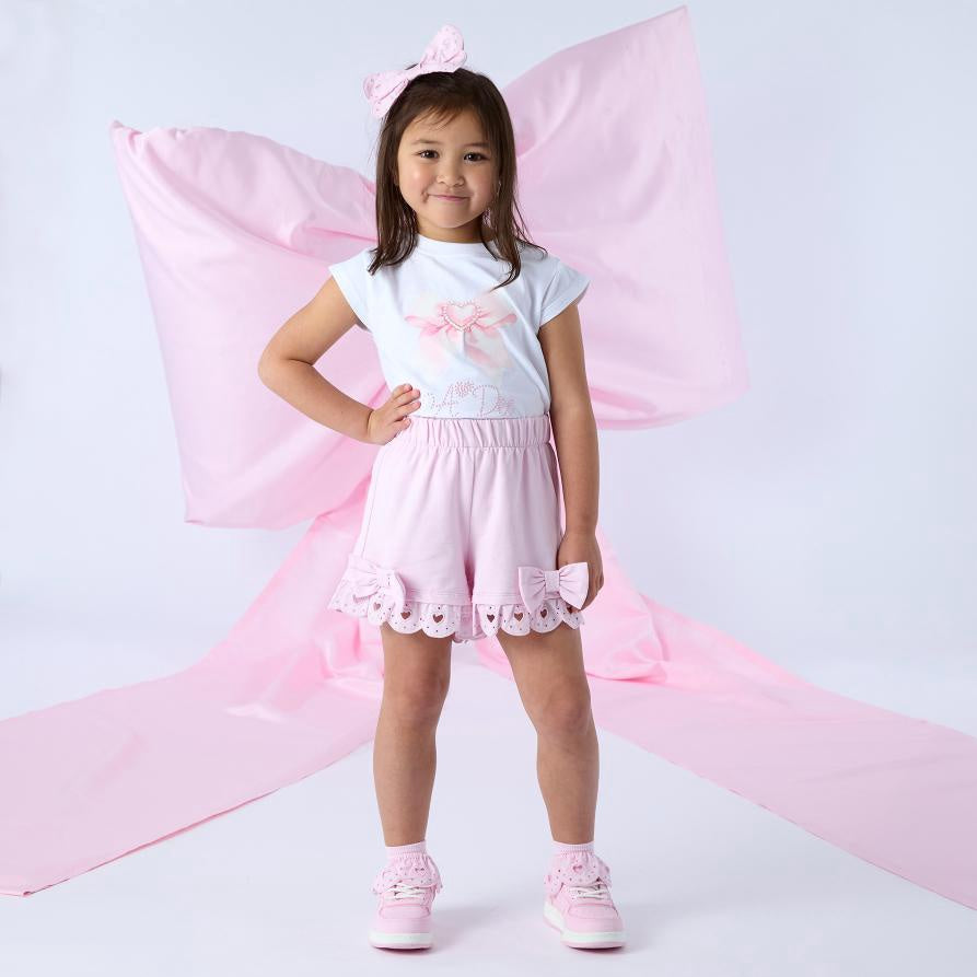 A’Dee Roxy korte broek set met strik opdruk (bright white)