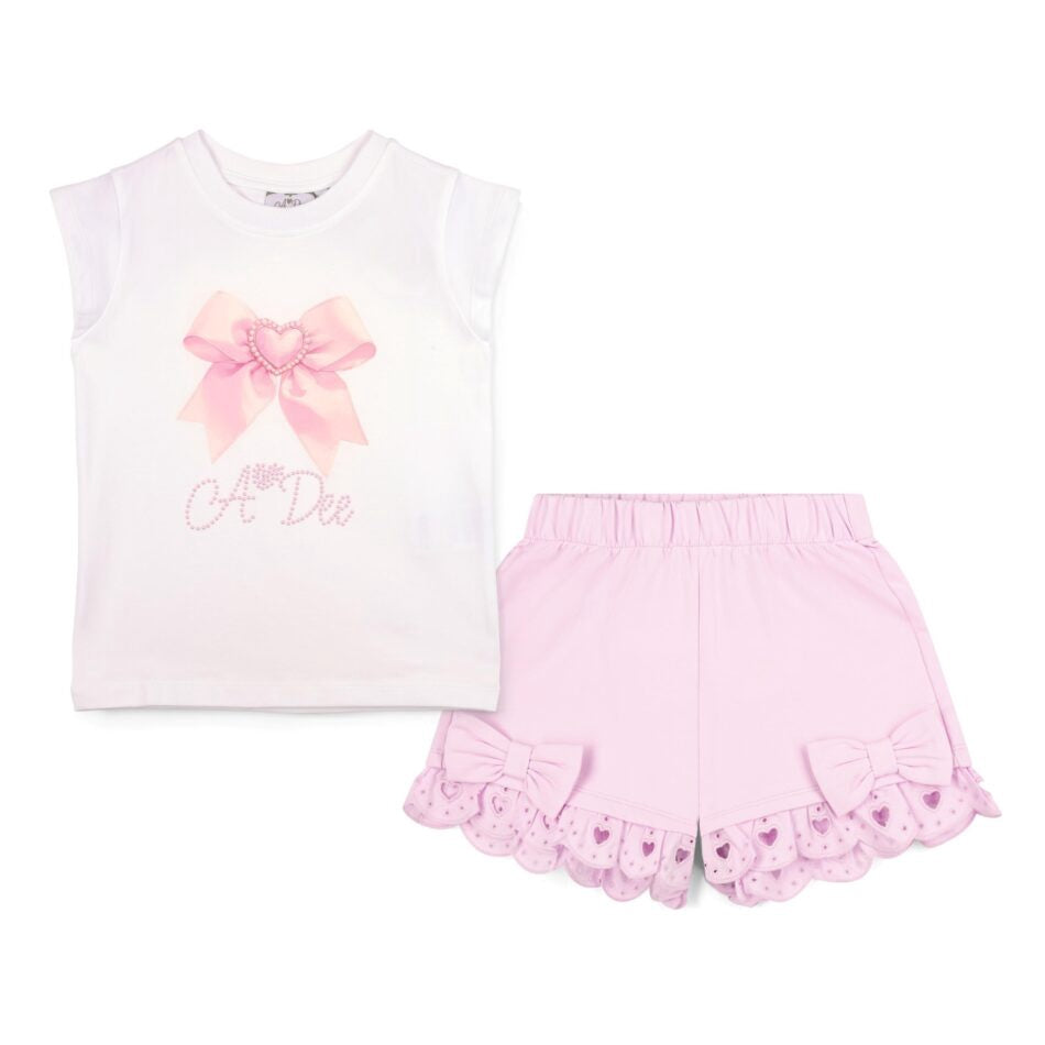 A’Dee Roxy korte broek set met strik opdruk (bright white)