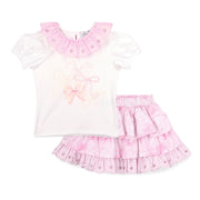 A'Dee Riri Meisjes Set Rok Strik Broderie (Bright White)