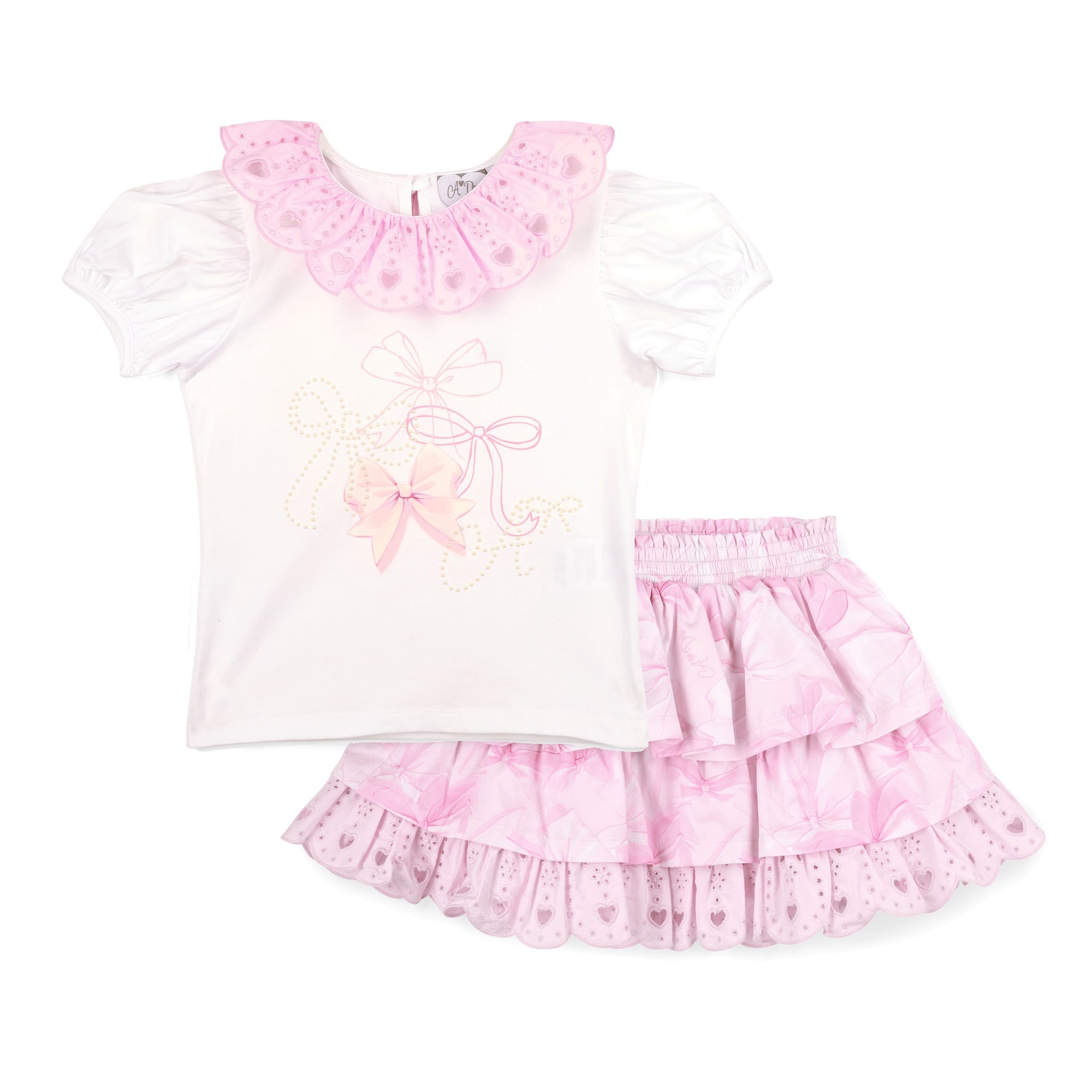 A'Dee Riri Meisjes Set Rok Strik Broderie (Bright White)