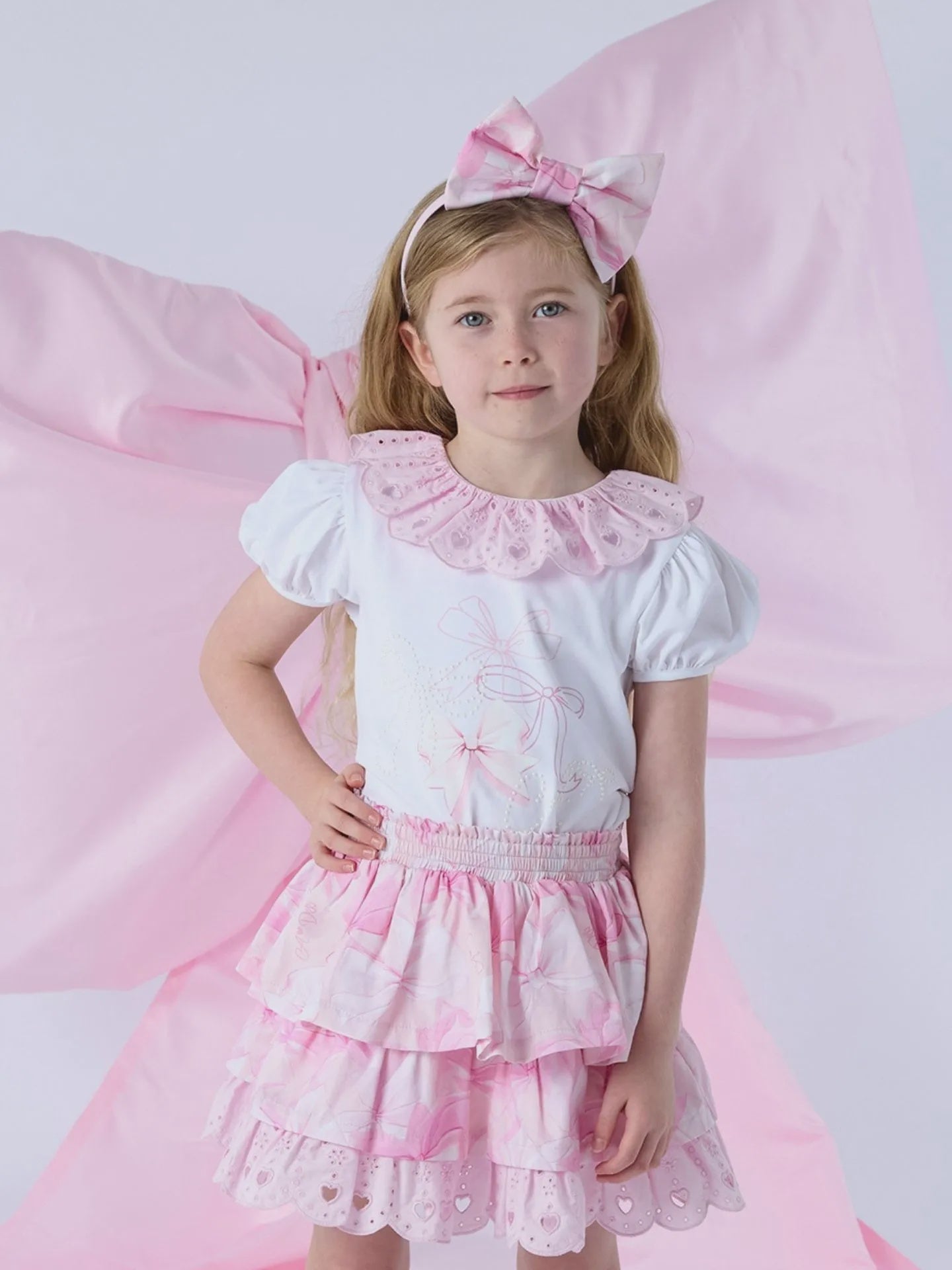 A'Dee Riri Meisjes Set Rok Strik Broderie (Bright White)