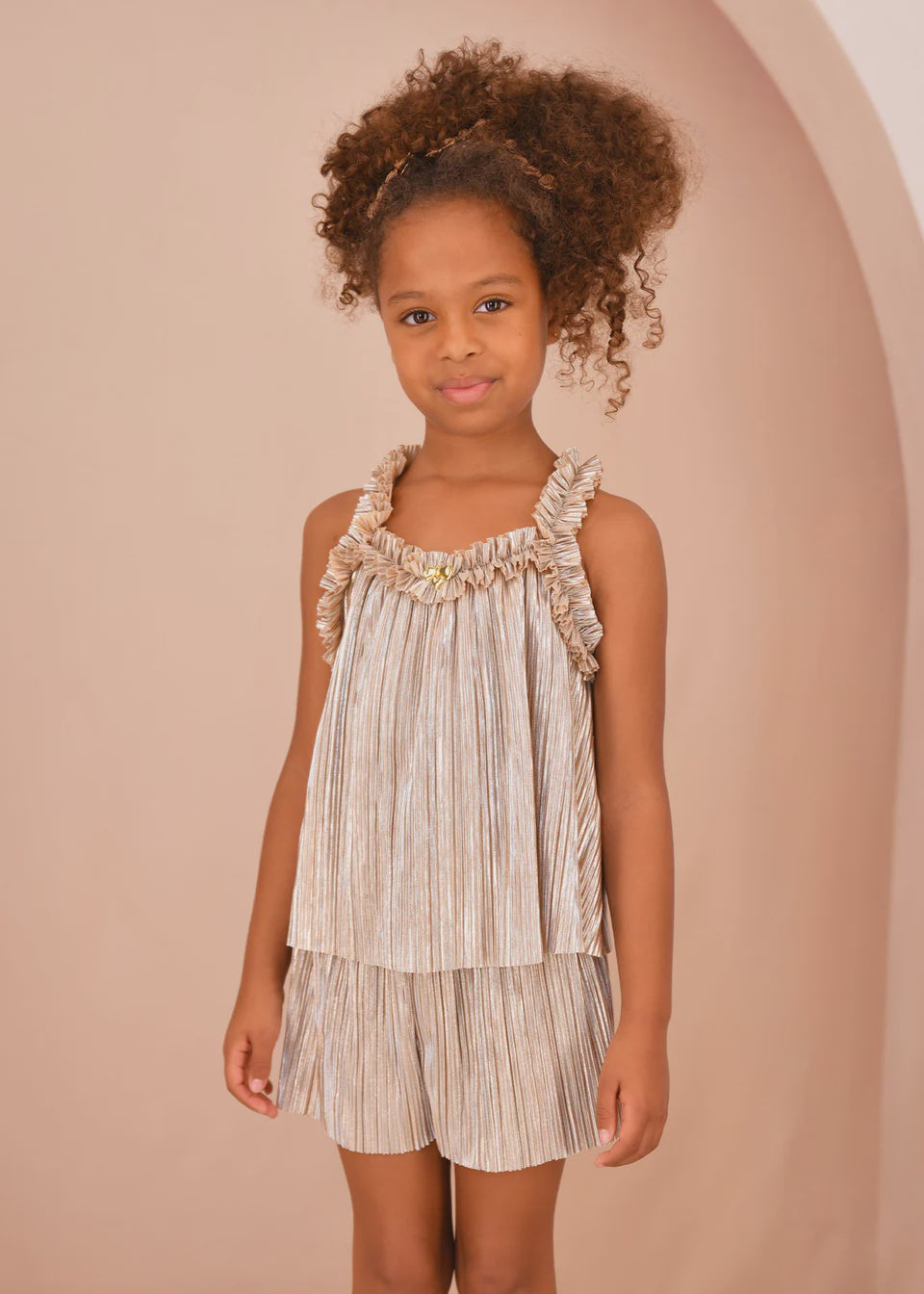 Angel's face Fortuna Metallic Pleated Shorts Champagne