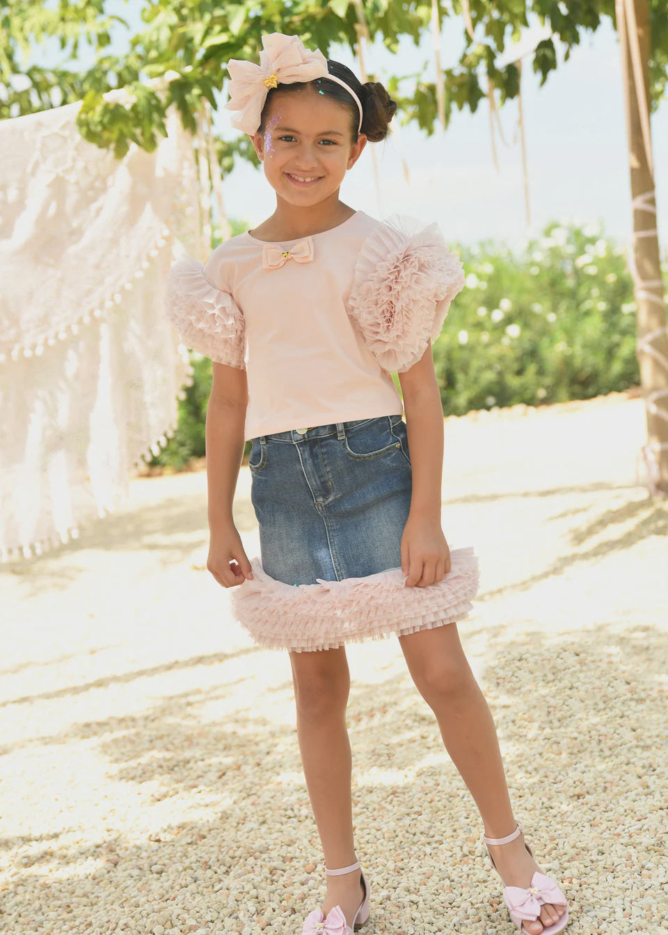 Angel's face Gigi Tulle Trim Denim Skirt Denim Blue