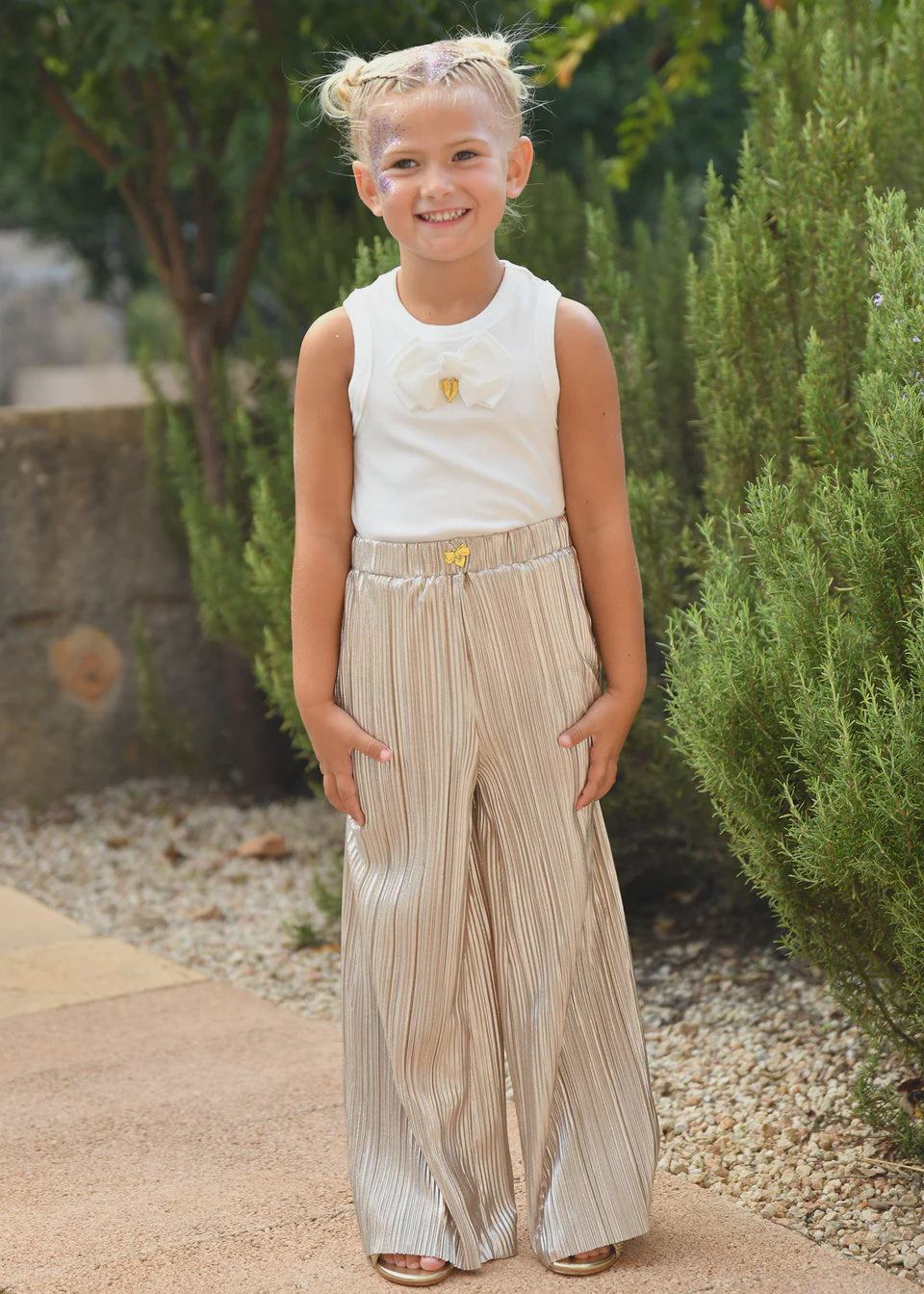 Angel's Face Fortuna Metallic Pleated Trouser Champagne