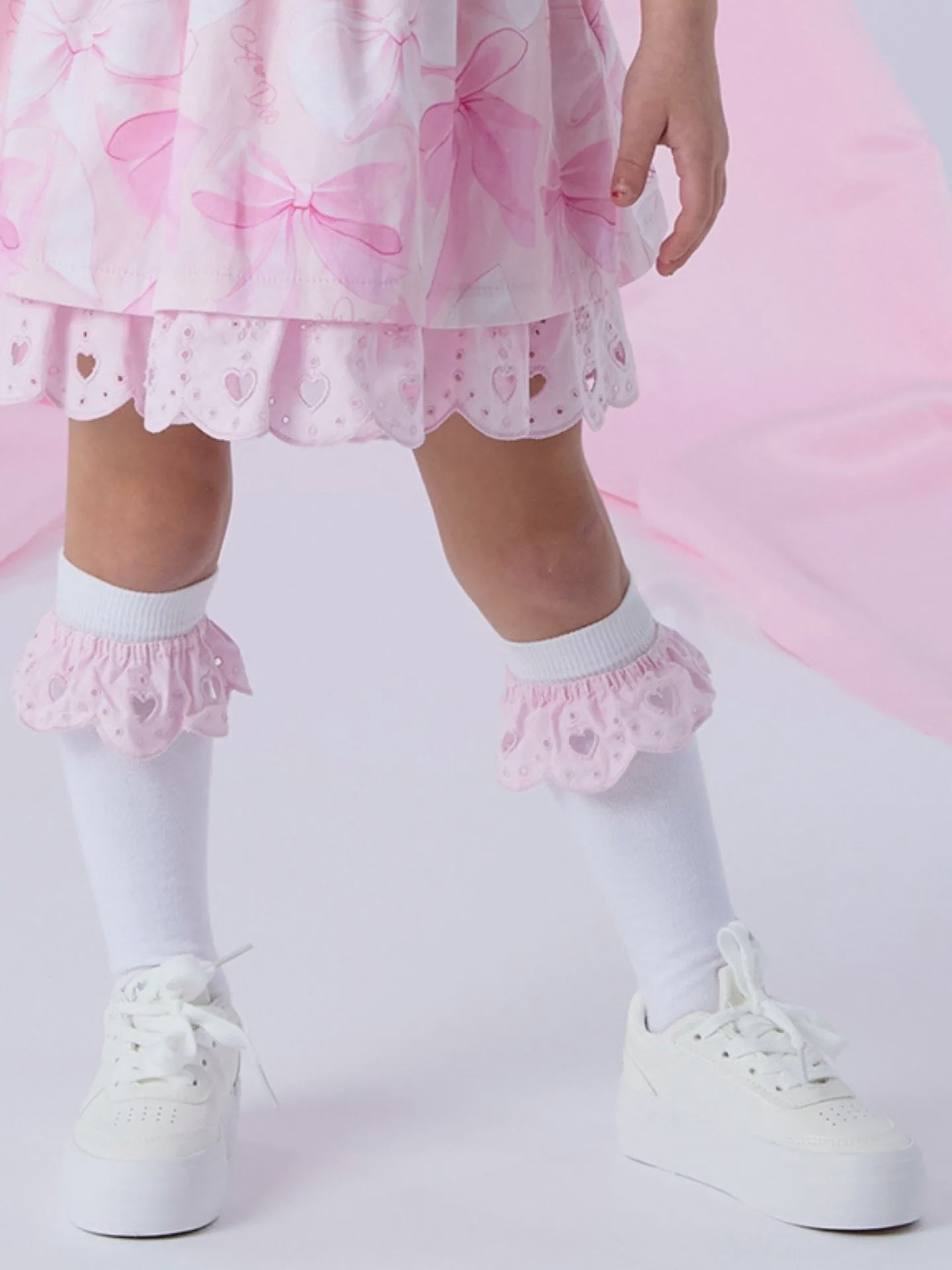 A'Dee Meisjes Kniesokken Rae Broderie Bright Wit