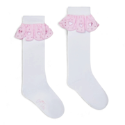 A'Dee Meisjes Kniesokken Rae Broderie Bright Wit