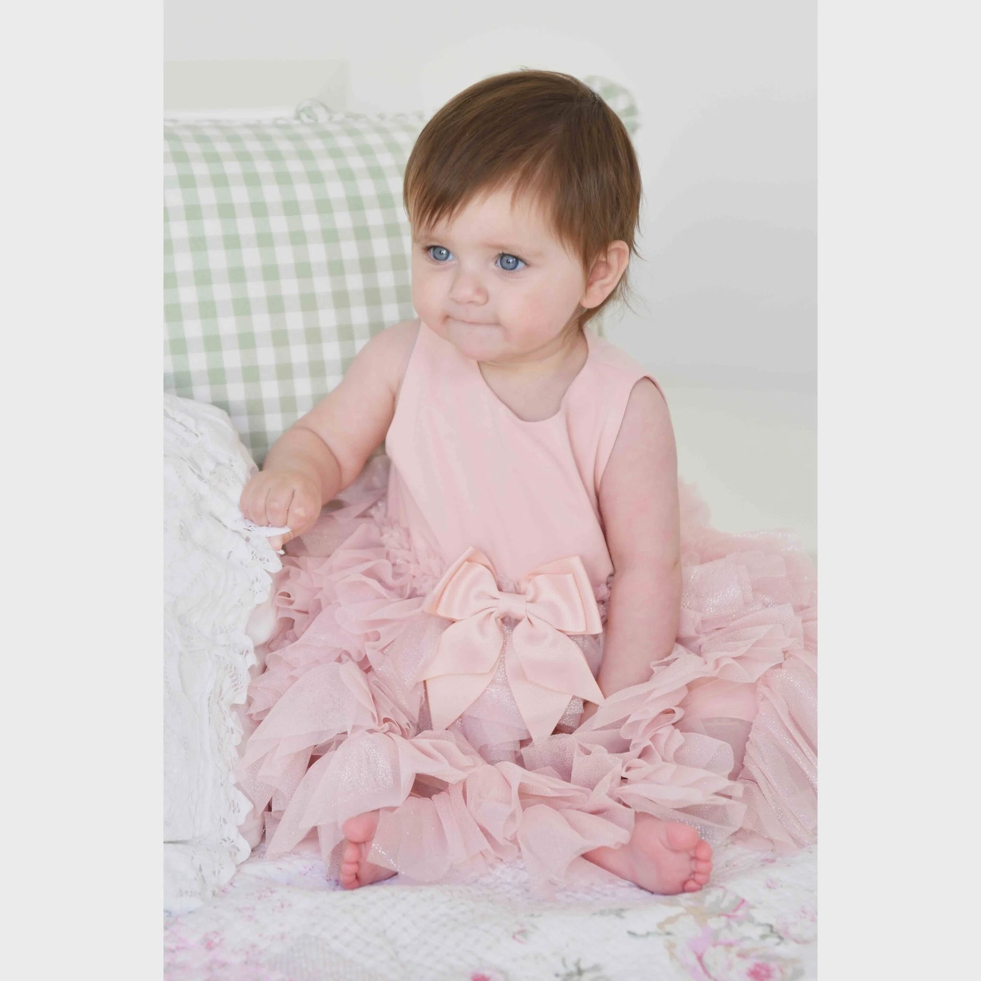 Angel's face cascade waterfall sparkle tulle baby dress