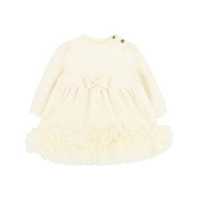 Angels Face Dawn Tulle Trim Baby Dress Vanilla