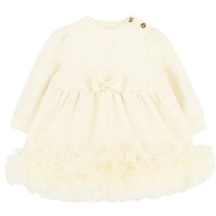 Angels Face Dawn Tulle Trim Baby Dress Vanilla